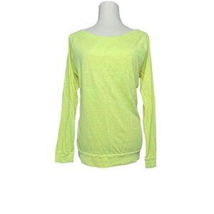 PINK VS Customized Bleach Tie Dye Neon Yellow Long Sleeve Cotton Tee Shirt S-M